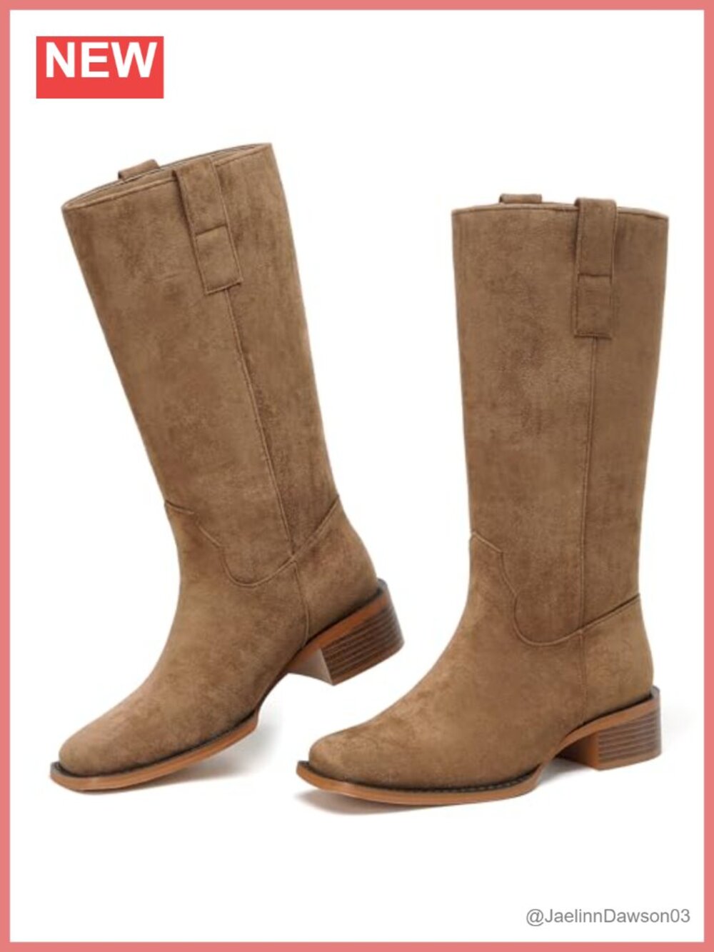 Women's Mid Calf Riding Boots Chunky Block Heel Pull On Square Toe Faux Suede